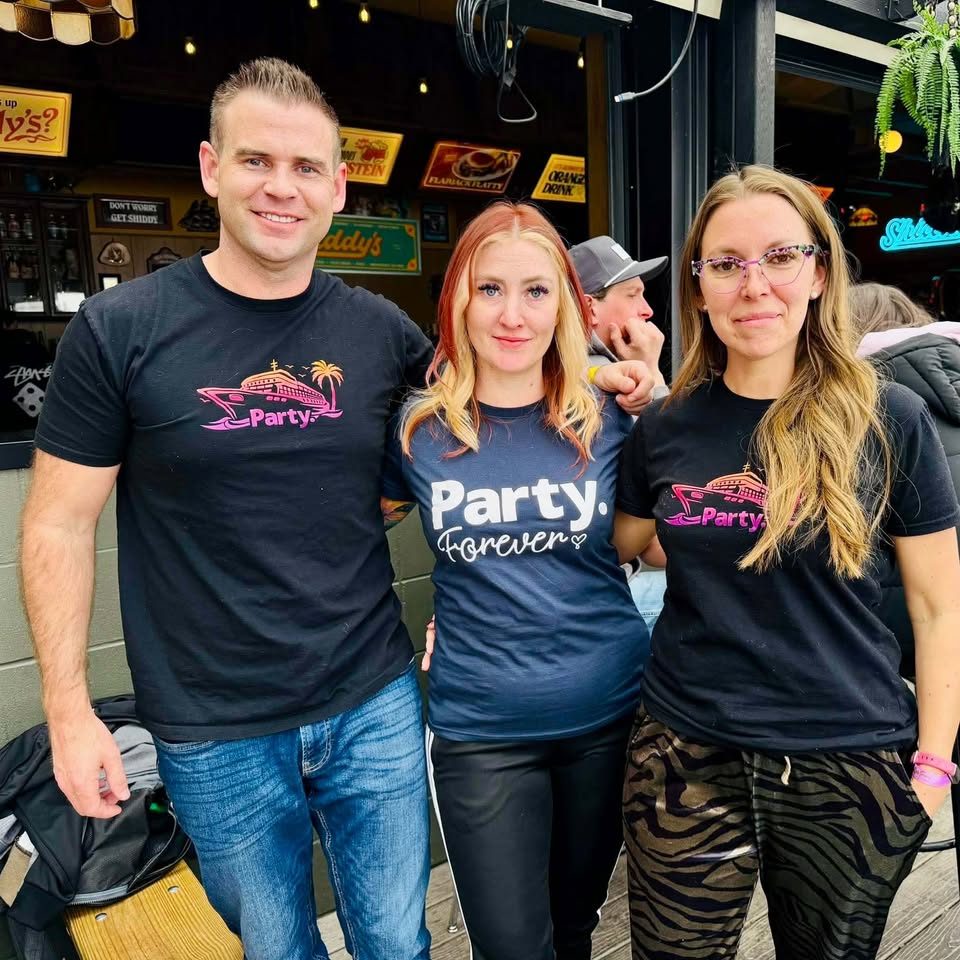 Friends in neon Party. tees hanging out