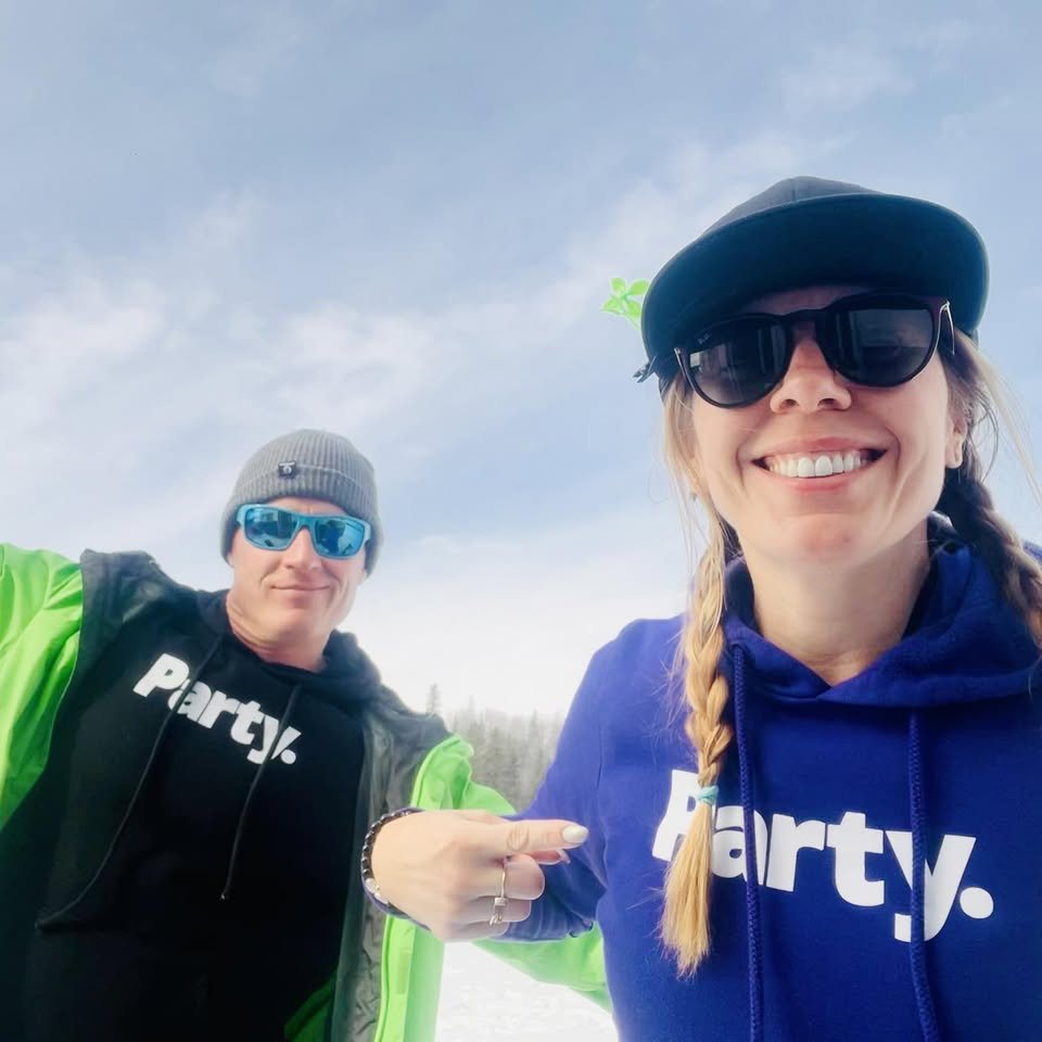 Outdoor selfie in Party. gear on a snowy day