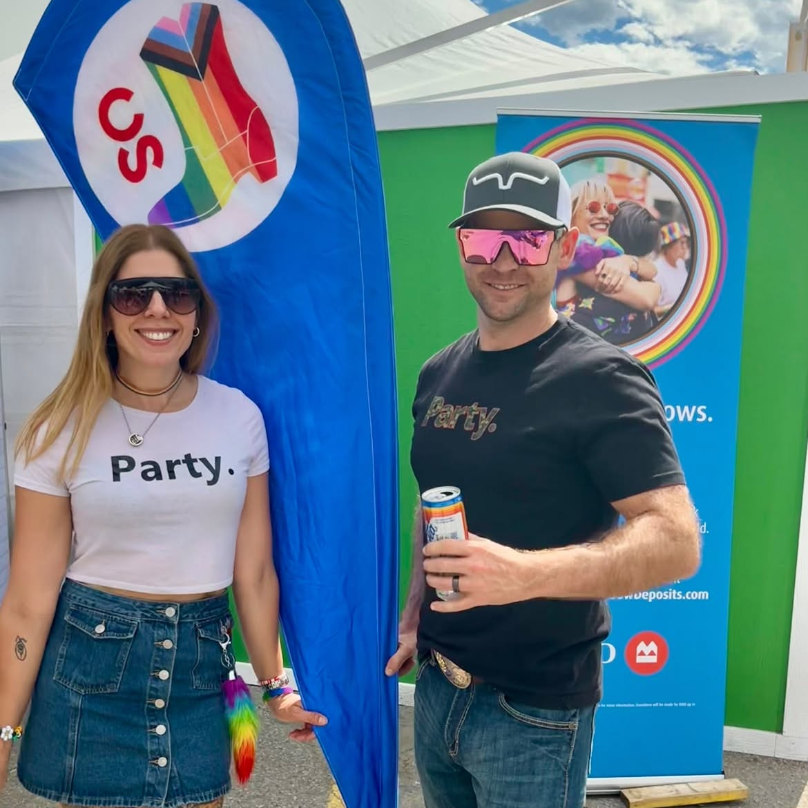 Friends together at an outdoor event